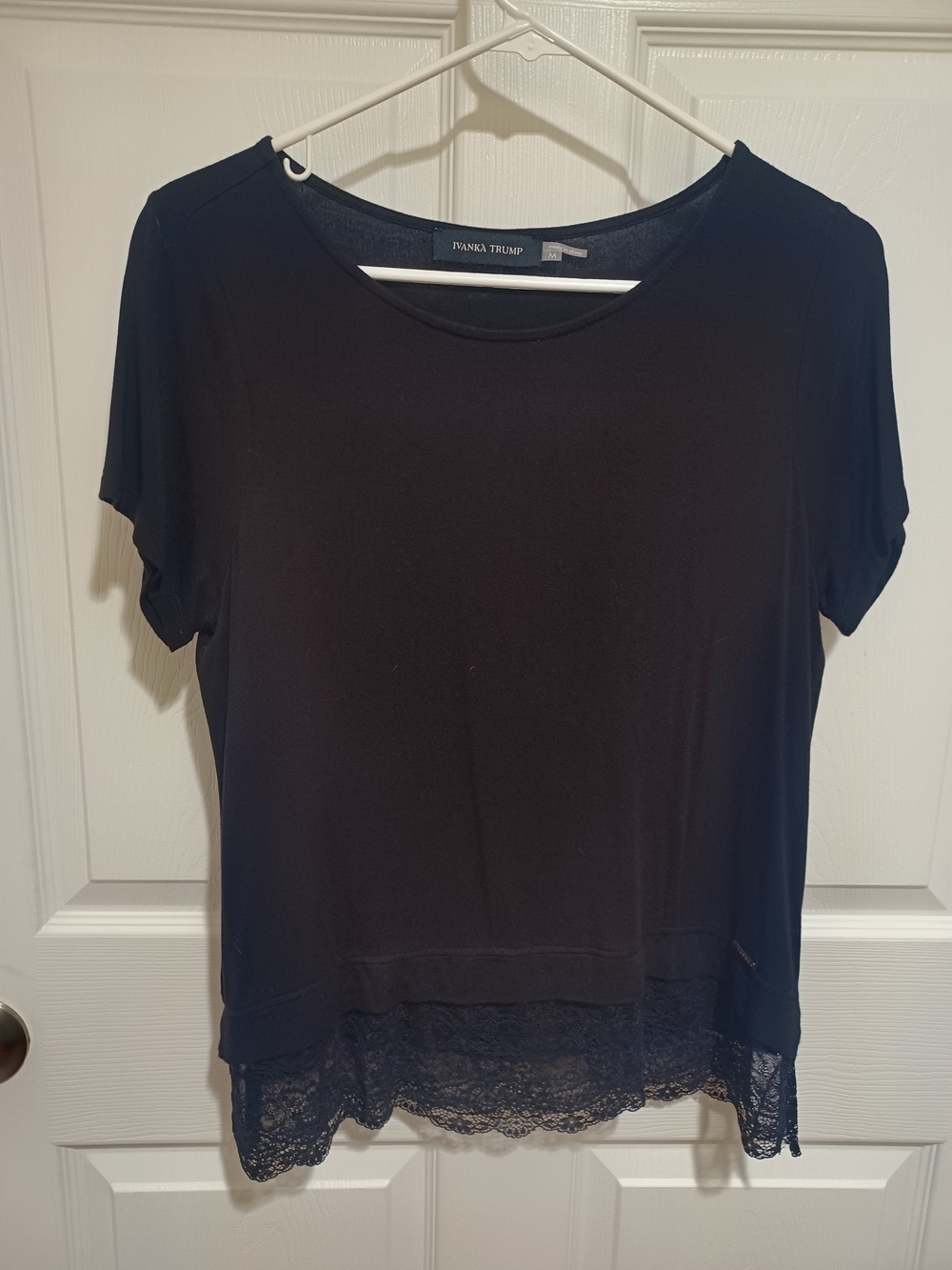 Ivanka Trump Black Short-Sleeve Tee with Lace Trim